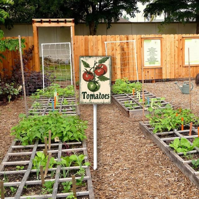Uptell Vintage Vegetable Signs for Garden with Stake Tomatoes Yard Sign Vegetable Garden Label Stakes Plant Markers for Outdoor Plants Waterproof 8.8x7inch