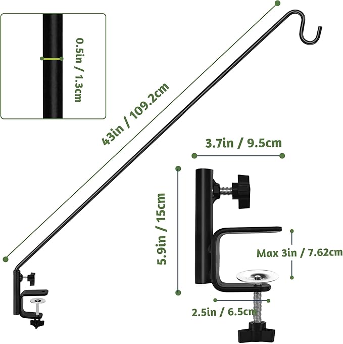 ERYTLLY Extended Reach Deck Hook Wall Pole Wall Mounted Deck Hook Extensible and 43 inch Wall Bracket for Hanging Bird Feeder,Plants,Wind Chimes,Lanterns 2 Packs