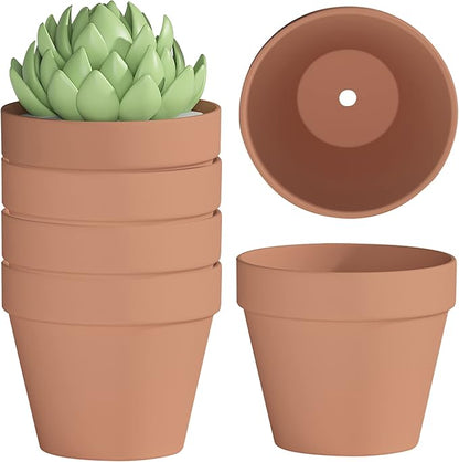 Fcacti 6 Inch Clay Pot for Plant with Drainage Hole - 6 Pack Large Terra Cotta Plant Pot, Ceramic Pottery Planter Cactus Flower Pots Succulent Pot, Terracotta Pot for Indoor Outdoor Plants
