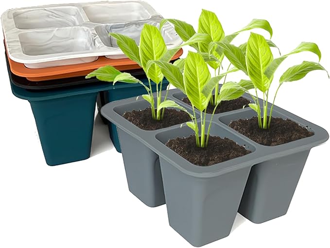 Seed Starter Trays, 5 Pack 4 Cells Seed Starter Kit, Silicone Plant Germination Trays Gardening Starter Kit, Reusable Seed Starter Tray for Plant Germination, Seeds Growing
