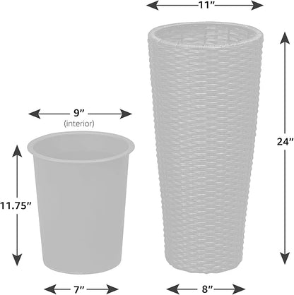 Balkene Home Noah Round Wicker Planter Tall Planter Decor Box for Adaptable Outdoor Furnishings All Weather Versatile Perfect Patio Herb Garden Living Space - 2 Piece Set - Black