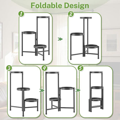 iDavosic.ly Plant Stand Indoor Outdoor, 3 Tier Corner Metal Flower Display Holder Shelf, Easy Assembly Folding Tall Orchid Rack for Patio Balcony Porch Garden Living Room House, Black