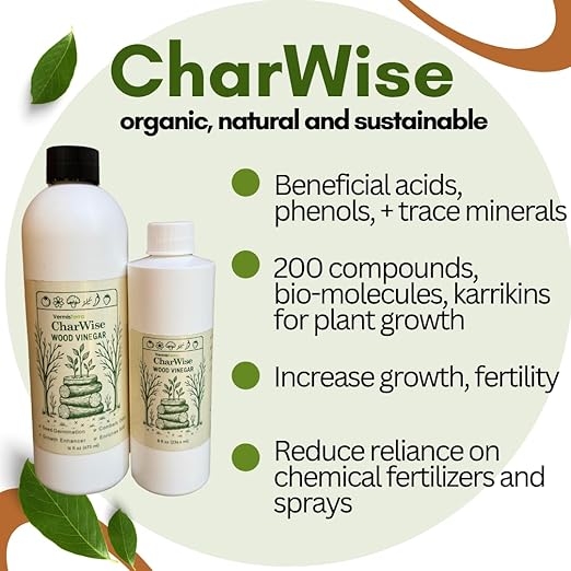 VermisTerra CharWise - 32 oz Wood Vinegar Biostimulant - Seed Germination, Enriches Soil, Growth Enhancer, Combats Odor, Animal Care - pyroligneous Acid, Natural byproduct of biochar