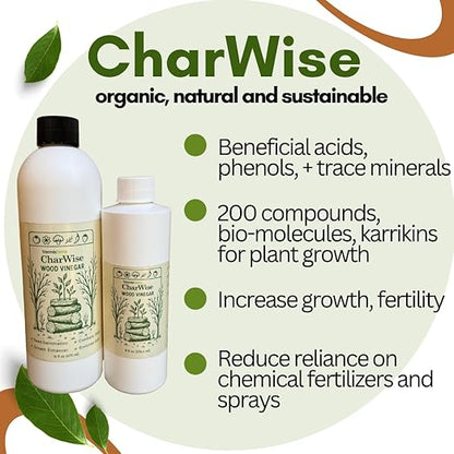 VermisTerra CharWise - 32 oz Wood Vinegar Biostimulant - Seed Germination, Enriches Soil, Growth Enhancer, Combats Odor, Animal Care - pyroligneous Acid, Natural byproduct of biochar