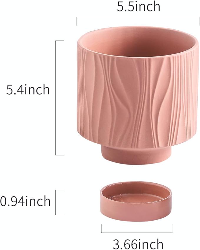 UBEE Ceramic Plant Pots for Indoor Plant, 5.5 inch Succulent Pot with Drainage Hole and Saucer, Flower Pot for Garden Home Desktop Office, Terracotta