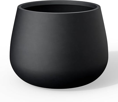 Kante Curva Series Planter, 14.8 Inch Round Concrete Garden Pot with Draiange Hole and Rubber Plug, Suitable for Indoor Plants, Home, Garden, Patio, Black