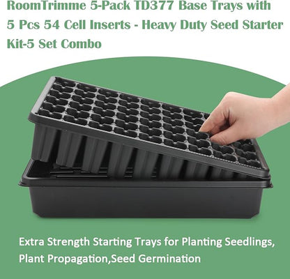 5 Pack Seedling Starter Trays No Holes and 5 Pack 54 Cell Seed Starter Trays Extra Deep 2.8" - Heavy Duty Plastic Nursery Trays for Seed Germination & Plant Propagation (5 Sets)