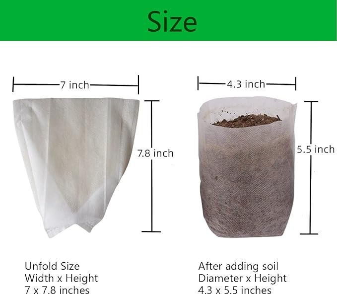 gardtree 300PCS 7×7.8 Inch Breathable Plant Grow Bags - Biodegradable Non-Woven Plant Nursery Bags for Seed Starting, Indoor/Outdoor Vegetables, Herbs & Flowers | Easy Transplant, Space Saving