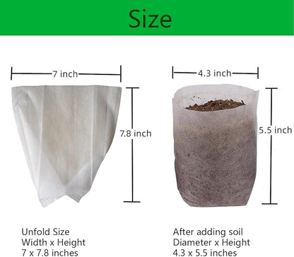 gardtree 300PCS 7×7.8 Inch Breathable Plant Grow Bags - Biodegradable Non-Woven Plant Nursery Bags for Seed Starting, Indoor/Outdoor Vegetables, Herbs & Flowers | Easy Transplant, Space Saving