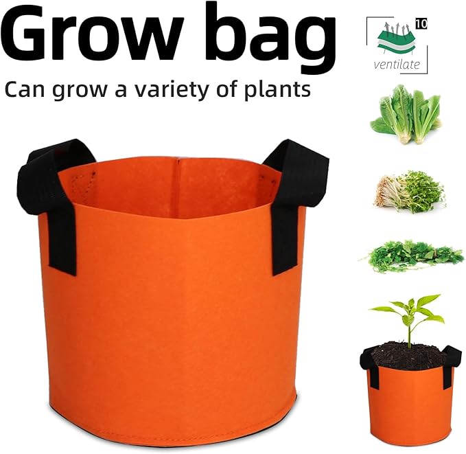 Grow Bags,Growing Pot Bags Garden Grow Bag Indoor Outdoor Fabric Aeration Plant Pot Container Flower Vegetable Pouch (Dark Orange,10Gallon)