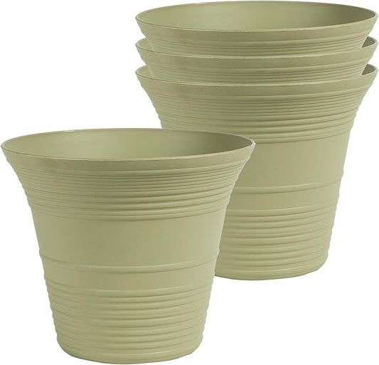 The HC Companies 9 Inch Sedona Round Self Watering Planter Pots, Lightweight UV-Resistant Plastic Indoor & Outdoor Planters, 4-Pack Flower Pots for Garden & Home Decor, Seafoam