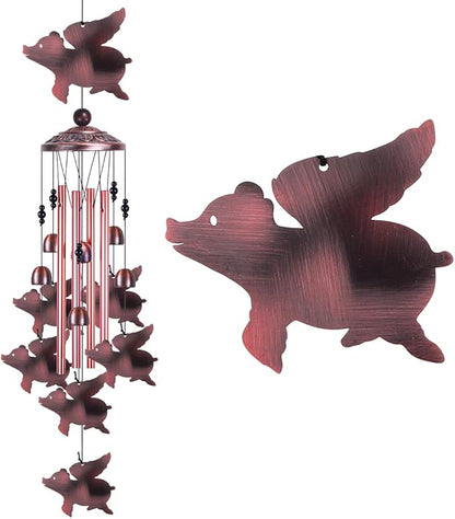 Fly Pigs Wind Chimes Outdoor Decor - with 4 Tubes 7 Pigs Wind Chime, Mobile Romantic Flying Pigs Wind Catcher, Garden Pigs Windchimes for Home, Mom Gifts, Balcony, Tree, Festival, Garden Decoration