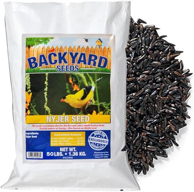 CountryMax Nyjer Thistle Seed for Finches 50lbs - Premium Nyjer Bird Seed for Outside Feeders, Large Bulk Bag of Wild Bird Food