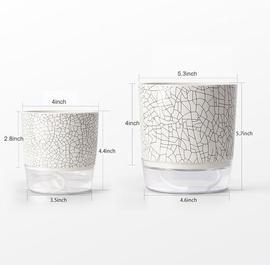 Self Watering Pots for Indoor Plants, 5 & 4 Inch Stylish Flower Pots, Set of 4 Modern Planters with Self Watering Plant Feature (Crack Texture)