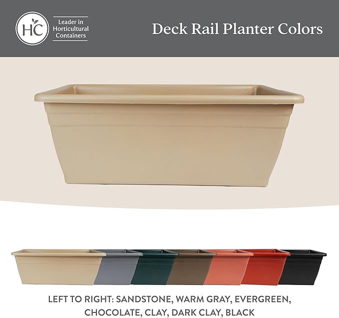 The HC Companies 24 Inch Deck Rail Planter Box with Drainage Plug, Lightweight UV-Resistant Plastic Outdoor Planters for Wood Deck Rail, Flower Box for Garden, Patio, Balcony, and Fence, Chocolate