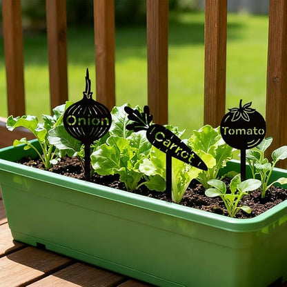 WADORN 3Pcs Vegetable Party Metal Decorative Garden Stakes, Onion Carrot Tomato Plant Label Signs Rust Weather Resistant Stakes Silhouette Ornaments for Yard Art Garden Patio Backyard Lawn Decors
