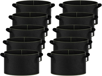 iPower 5-Gallon 10-PCS Thickened Grow Bag Nonwoven Fabric Pots with Handles Heavy Duty Aeration Container for Garden and Planting Vegetable Flowers, Black with Green Stitch Sewing