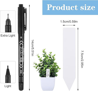 300pcs Garden Labels for Outdoor Plants, Waterproof Plant Labels and Pen, Plastic Plant Name Sticks, 3in Garden Label Stakes with Pen for Seedlings, Flowers and Vegetables, White