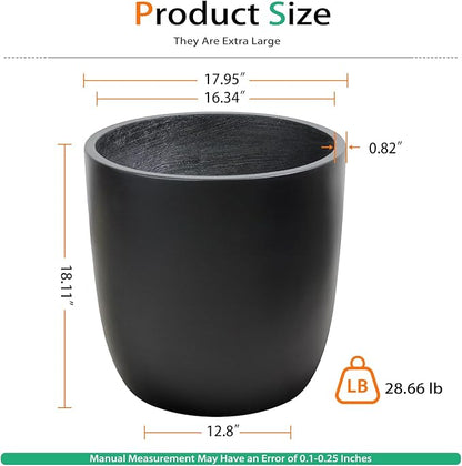 Concrete Planter Outdoor Indoor, Large Cement Plant Pots for Trees Flowers (Black, 18 inch)