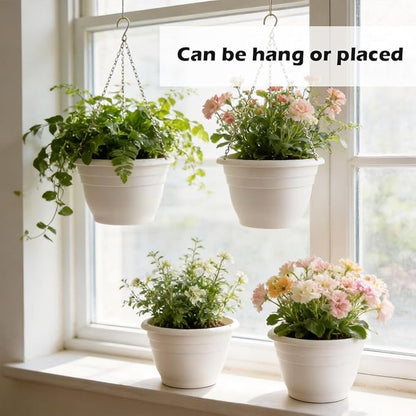Hanging Planters 11 Inch, 3 Pcs Flower Pots with Drainage Hole, Self Watering Hanging Basket for Indoor Outdoor Plants, Decor, White