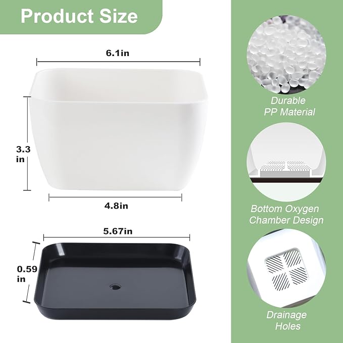Succulent Pots 6 Inch Shallow Herb Planters with Drainage Hole - 4 Packs Cactus Planter for Home Office Garden Plants Pot Present - Plants Not Included (Off White)