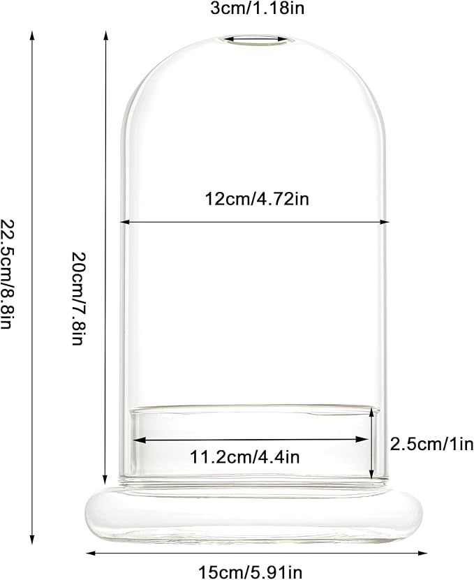Glass Cloche Dome Terrarium with Base & Ventilation Holes -7.9"x4.7"Clear Display Case for Carnivorous Plants,Succulents,Venus Flytrap & Eternal Roses,Small Desktop Decor Gift Box(No Plants Included)