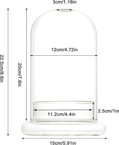 Glass Cloche Dome Terrarium with Base & Ventilation Holes -7.9"x4.7"Clear Display Case for Carnivorous Plants,Succulents,Venus Flytrap & Eternal Roses,Small Desktop Decor Gift Box(No Plants Included)