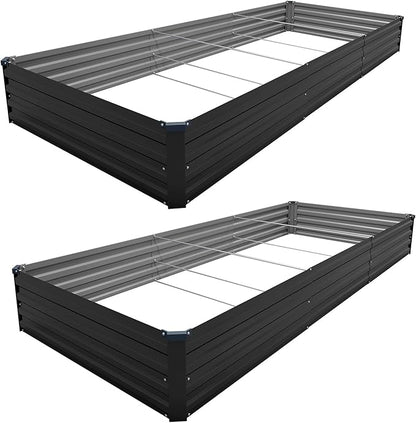 12×4×1FT(2PCS) Galvanized Raised Garden Bed Kit,Metal Planter Boxes,Large Outdoor Planters Garden for Planting Vegetables,Flowers,Herbs -Black