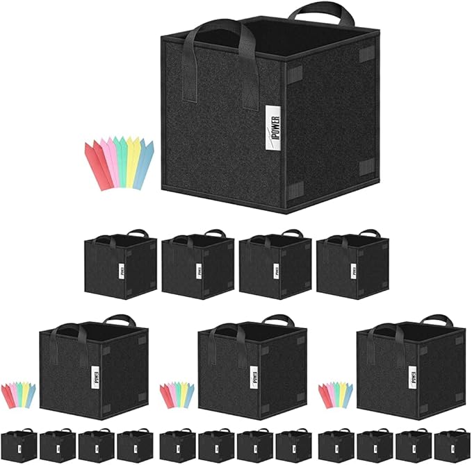 iPower GLGROWBAGCUBIC3X5 20 Pack 3 Gallon Square Grow Bags Thick Fabric Planting Pots with Handles for Indoor and Outdoor Garden, Black