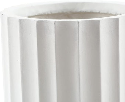 LuxenHome Planter for Outdoor Indoor Plants 25" H White Tall MgO Plant Pots Planting Flower Large Pot Planters Modern Geometric Balcony Planter