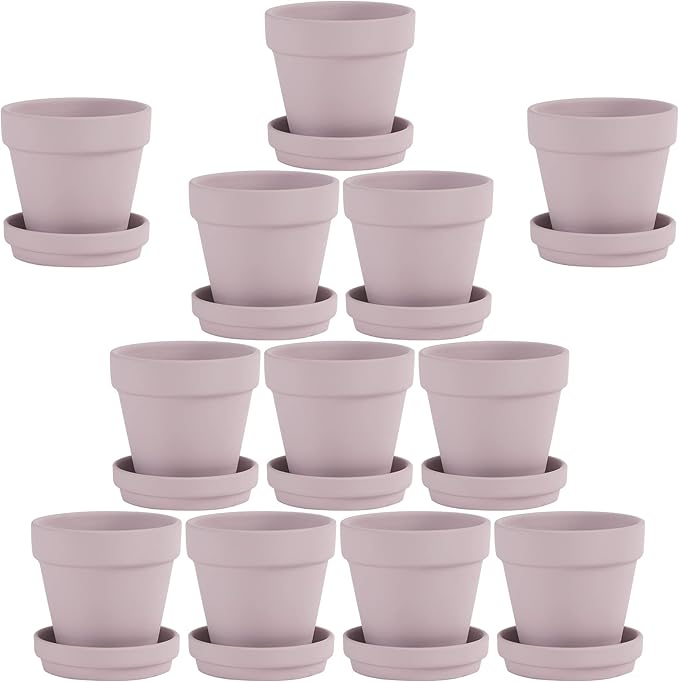 Yishang Pink Terra Cotta Pots with Saucer- 12-Pack Large Terracotta Pot Clay Ceramic Planters with Drainage Holes