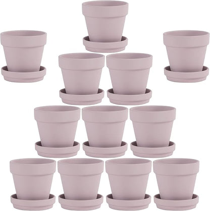 Yishang Pink Terra Cotta Pots with Saucer- 12-Pack Large Terracotta Pot Clay Ceramic Planters with Drainage Holes
