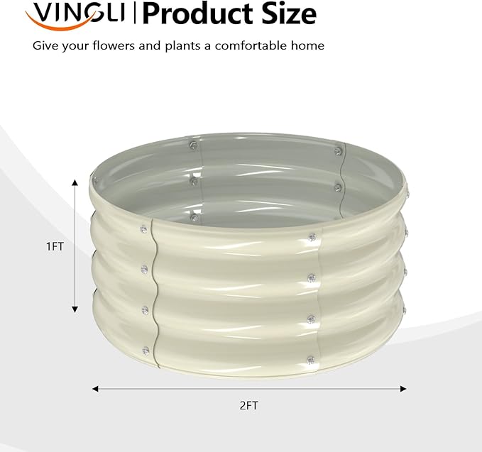 VINGLI 2 PCS Galvanized Raised Garden Beds Outdoor, 2x2x1ft Round Raised Planter Boxes Outdoor, Metal Raised Garden Bed for Vegetables (White)