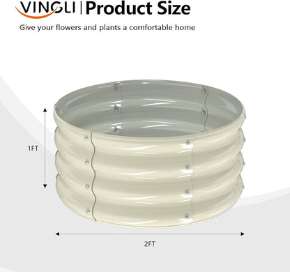 VINGLI 2 PCS Galvanized Raised Garden Beds Outdoor, 2x2x1ft Round Raised Planter Boxes Outdoor, Metal Raised Garden Bed for Vegetables (White)