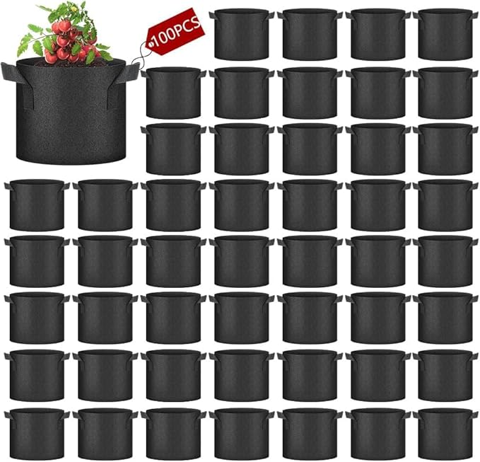 10 Gallon Grow Bags Bulk 100 Pack Heavy Duty Fabric Pots Nonwoven Plants Bag with Handles, Breathable Plant Growing Containers Bags for Outdoor Garden Fruit Vegetable Flowers