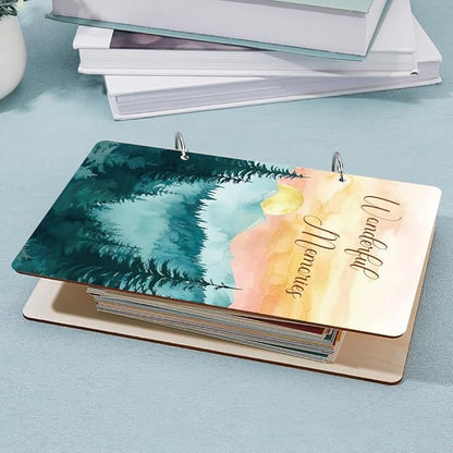 SUPERDANT Wonderful Memories Greeting Card Holder Organizer Wooden Card Keeper Binder Planning Book Sunset Mountain Birthday Cards Keeper Photo Album Graduation Wedding Planner Journal Keepsake Gift