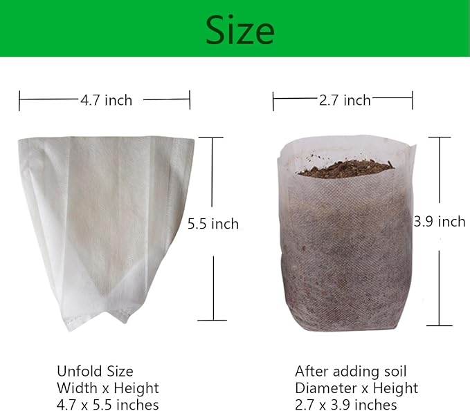 gardtree 200PCS 4.7×5.5 Inch Breathable Plant Grow Bags - Biodegradable Non-Woven Plant Nursery Bags for Seed Starting, Indoor/Outdoor Vegetables, Herbs & Flowers | Easy Transplant, Space Saving