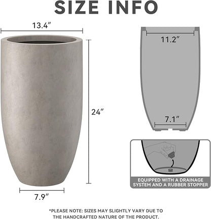 Kante 24 Inch Tall Round Concrete Planter, Large Indoor Outdoor Plant Pots with Drainage Hole and Rubber Plug, Modern Decorative Garden Pots for Home Patio Porch, Weathered Concrete
