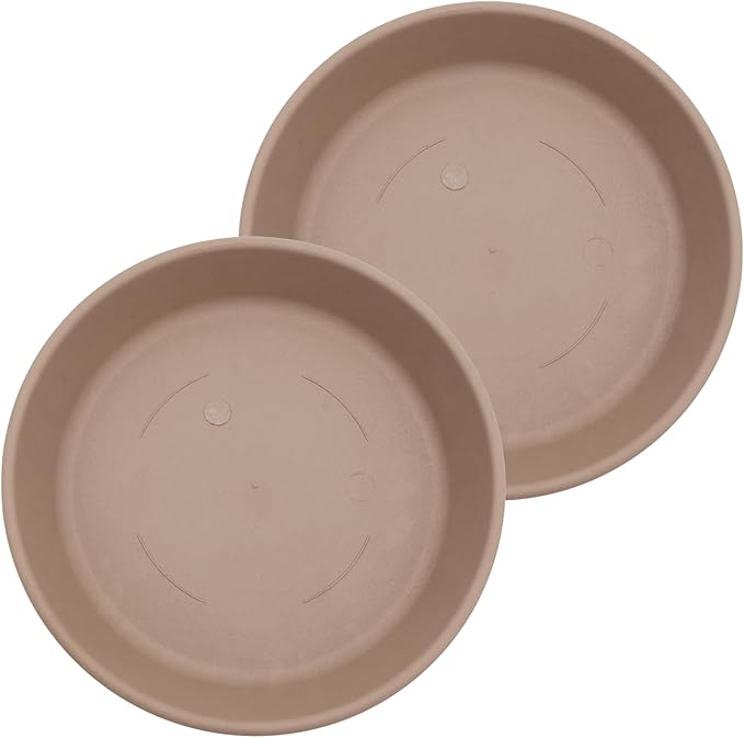 The HC Companies 12 Inch Classic Round Plant Saucer, Lightweight UV-Resistant Plastic Outdoor & Indoor Flower Pot Tray, 2-Pack Plant Pot Trays for Garden & Home Decor, Sandstone