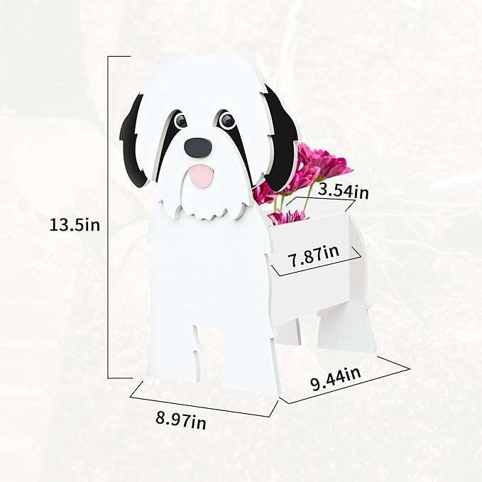Shih Tzu Dog Planter, Cute Animal Shape Flower Planters, Plant Pots for Indoor/Outdoor Garden Decor, Unique Gifts/Souvenirs for Pet Lovers (Black)