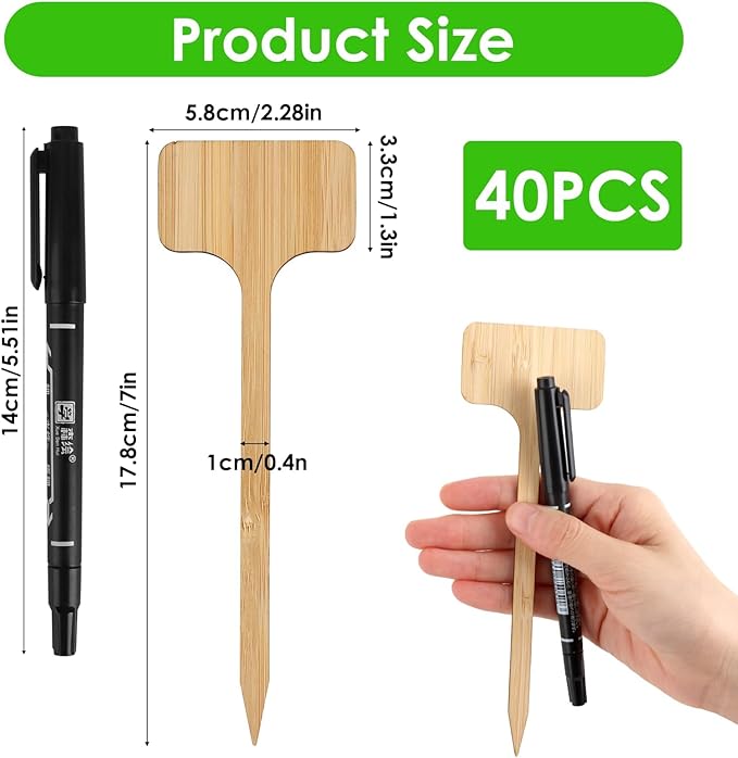 40 Pcs Square Garden Plant Labels with Pen, Waterproof Outdoor Plant Name Tags Markers Stakes Tags Signs, Durable Garden Markers for Vegetables Herbs Flowers (7" x 2.28" x 0.07")