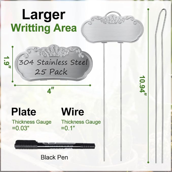 Metal Plant Labels, Tall Plant Labels, Garden Labels Outdoors for Flower, Fruit and Vegetable, Stainless Steel, Weatherproof (25 Pack, 4'' x 1.9'', Silver)