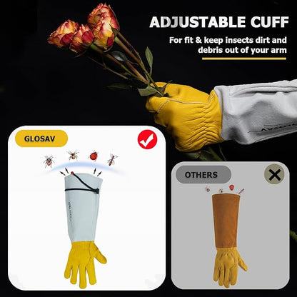 Gardening Gloves Thorn Proof for Rose Pruning & Cactus Trimming, Long Leather Garden Gloves for Women & Men (Medium)