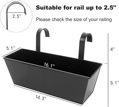 Railing Planters Outdoor Balcony 16 Inch Deck Over The Railing Planter Boxes Hanging Planters for Fence Flower 5 Pcs (Black)