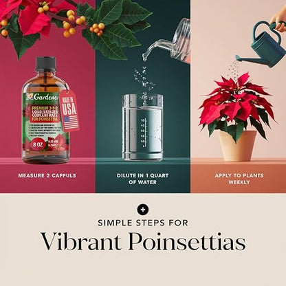 Gardenera Poinsettia Plant Fertilizer - 3-1-2 NPK - Organic Liquid Plant Food for Christmas Flowers and Trees - 32oz Concentrate