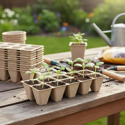 300 Cells Peat Pots Seed Starter Tray 30 Packs Biodegradable Seedling Pots Germination Trays Peat Pot for Seedling Organic Seed Starting Trays kit with (30 packs-300cells)
