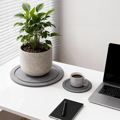 Plant Saucer for Indoors, 2 Pack 10 Inch, Instantly Dry Diatomaceous Earth Plant Trays, Stone Plant Pot Saucers Drip & Drainage Tray, Gray