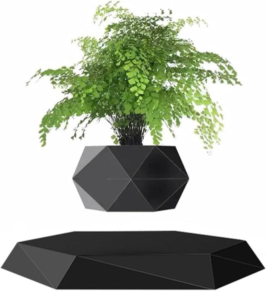 Magnetic Levitating Flower Pot Air Bonsai Black Hexagon Suspension Floating Plant Pot 360 Degree Rotation Pot Home and Office Desk Decor