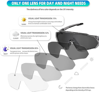 KAPVOE Photochromic Cycling Glasses Men Women Mountain Bike Sunglasses Clear MTB Bicycle Riding - K9408
