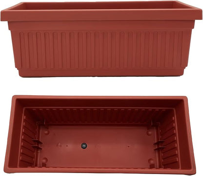 The HC Companies 18 Inch Venetian Rectangular Window Planter Box - Lightweight Plastic Indoor Outdoor Plant Pot with Drainage for Windowsill, Herbs, Flowers, Clay (Pack of 2)